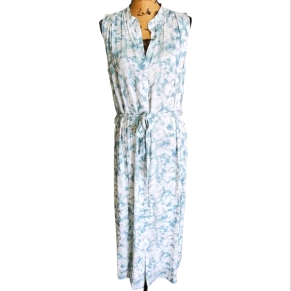 Anthropologie X Cloth & Stone Blue Green Tie Dye Button Front Maxi Dress New